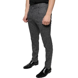 Gray Check Tartan Wool Skinny Pants