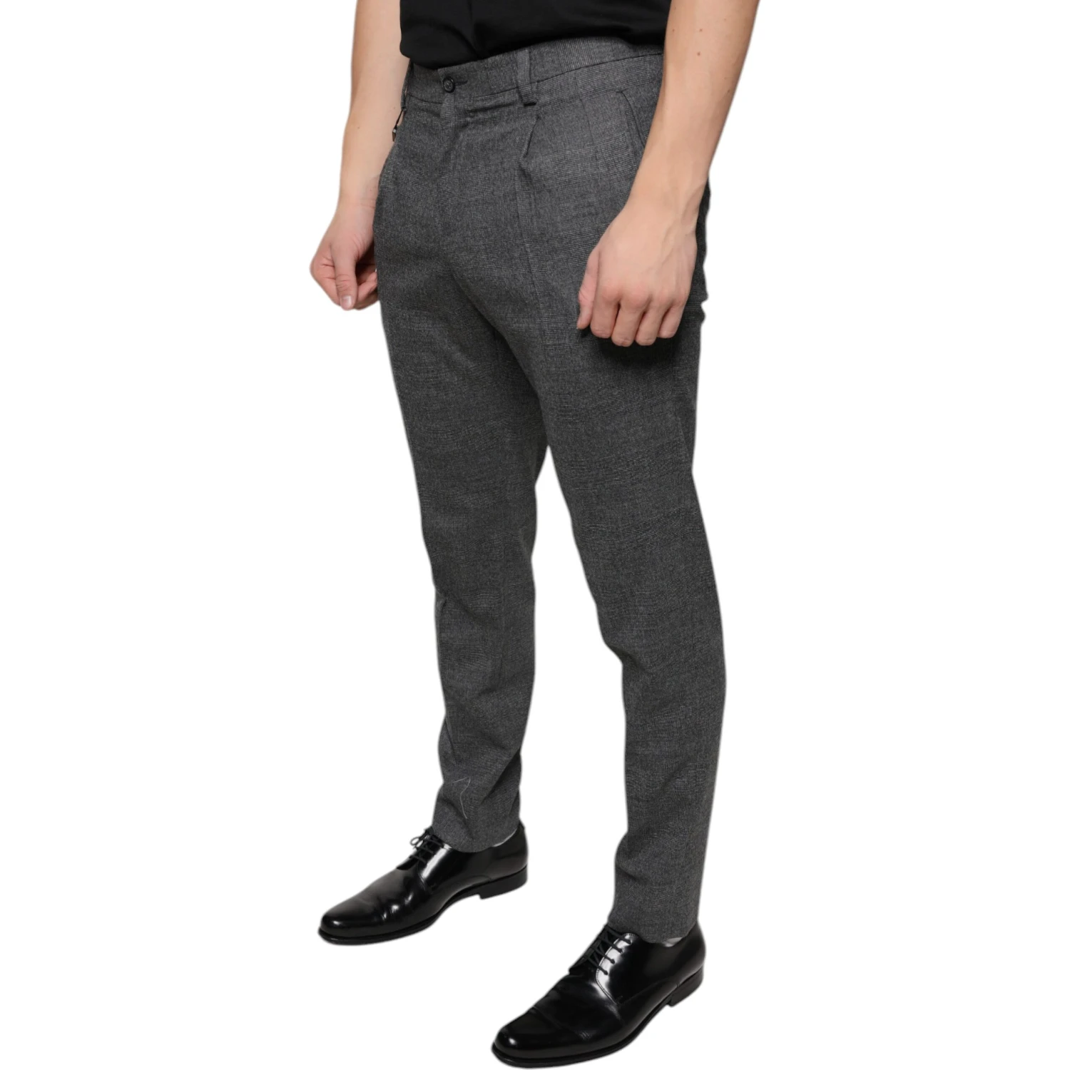 Gray Check Tartan Wool Skinny Pants