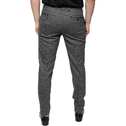 Gray Check Tartan Wool Skinny Pants