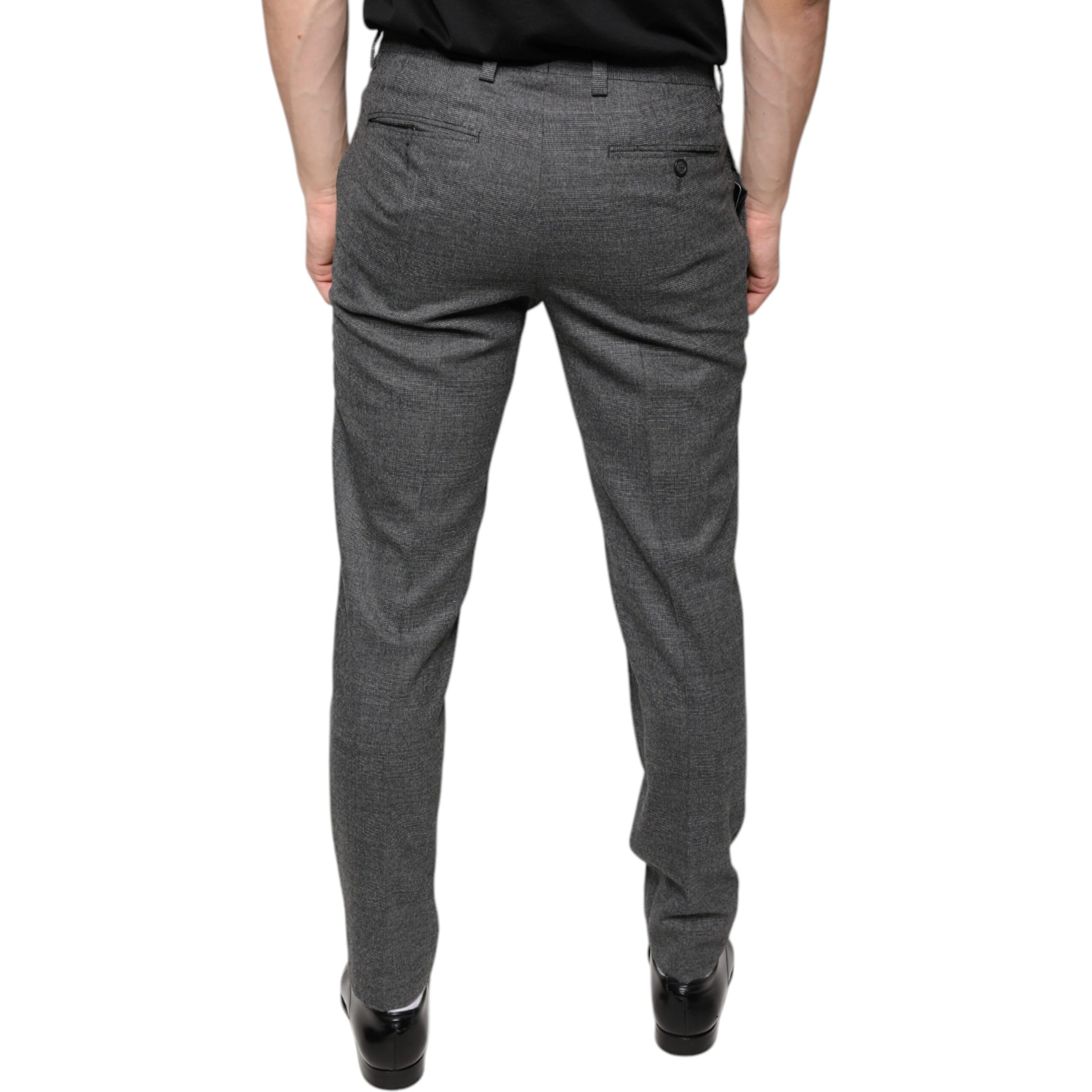 Gray Check Tartan Wool Skinny Pants