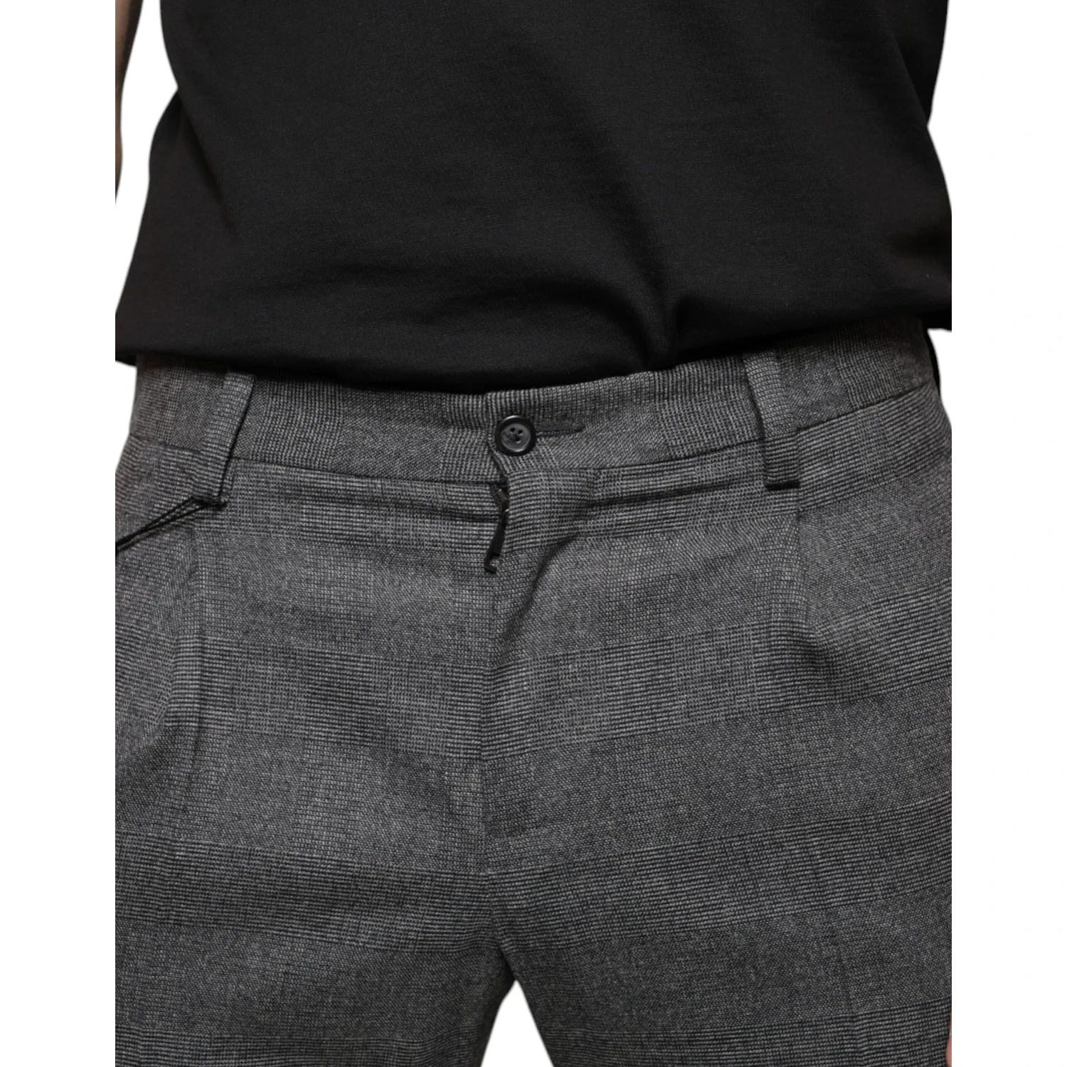 Gray Check Tartan Wool Skinny Pants