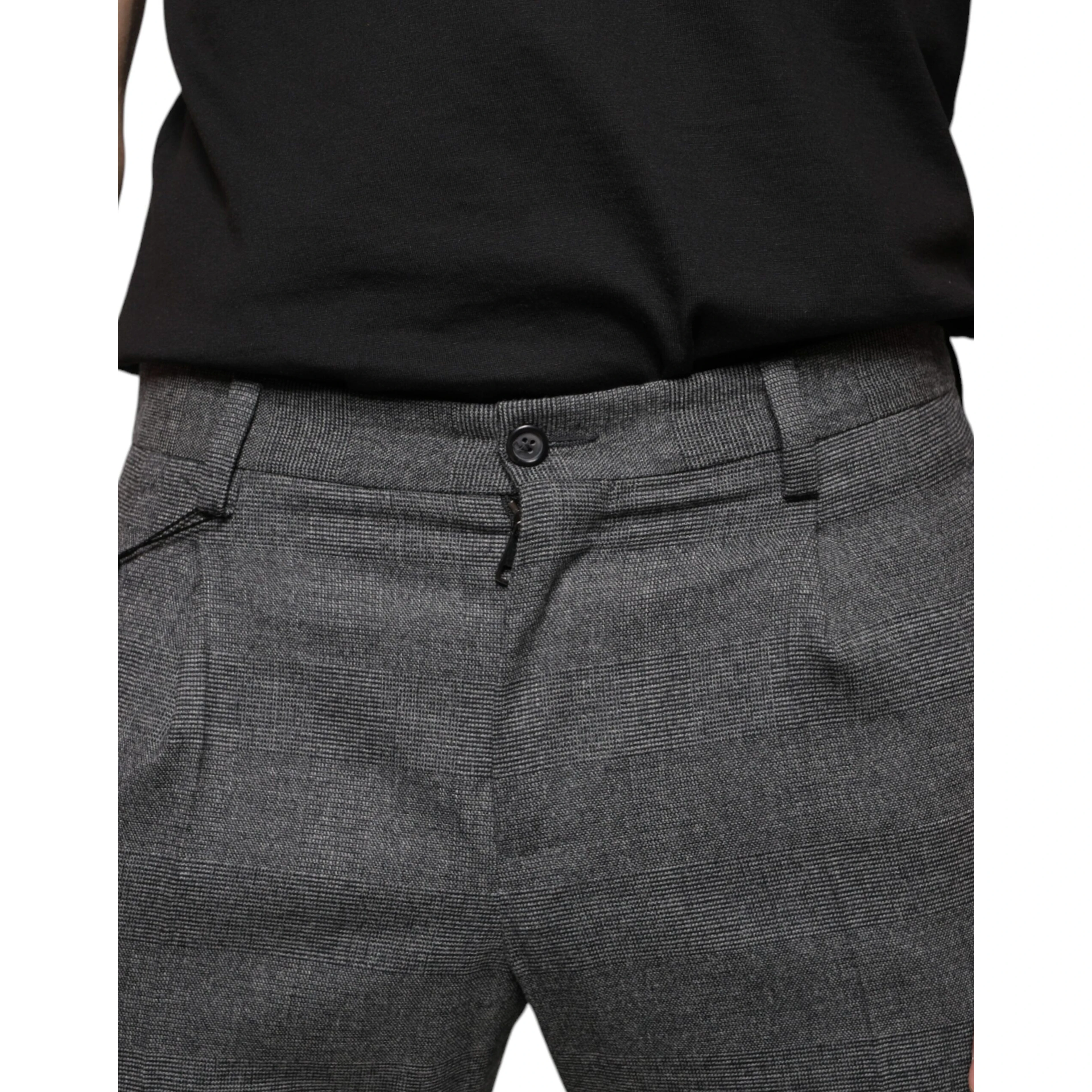 Gray Check Tartan Wool Skinny Pants
