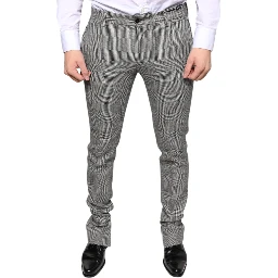 Gray Check Tartan Wool Skinny Pants