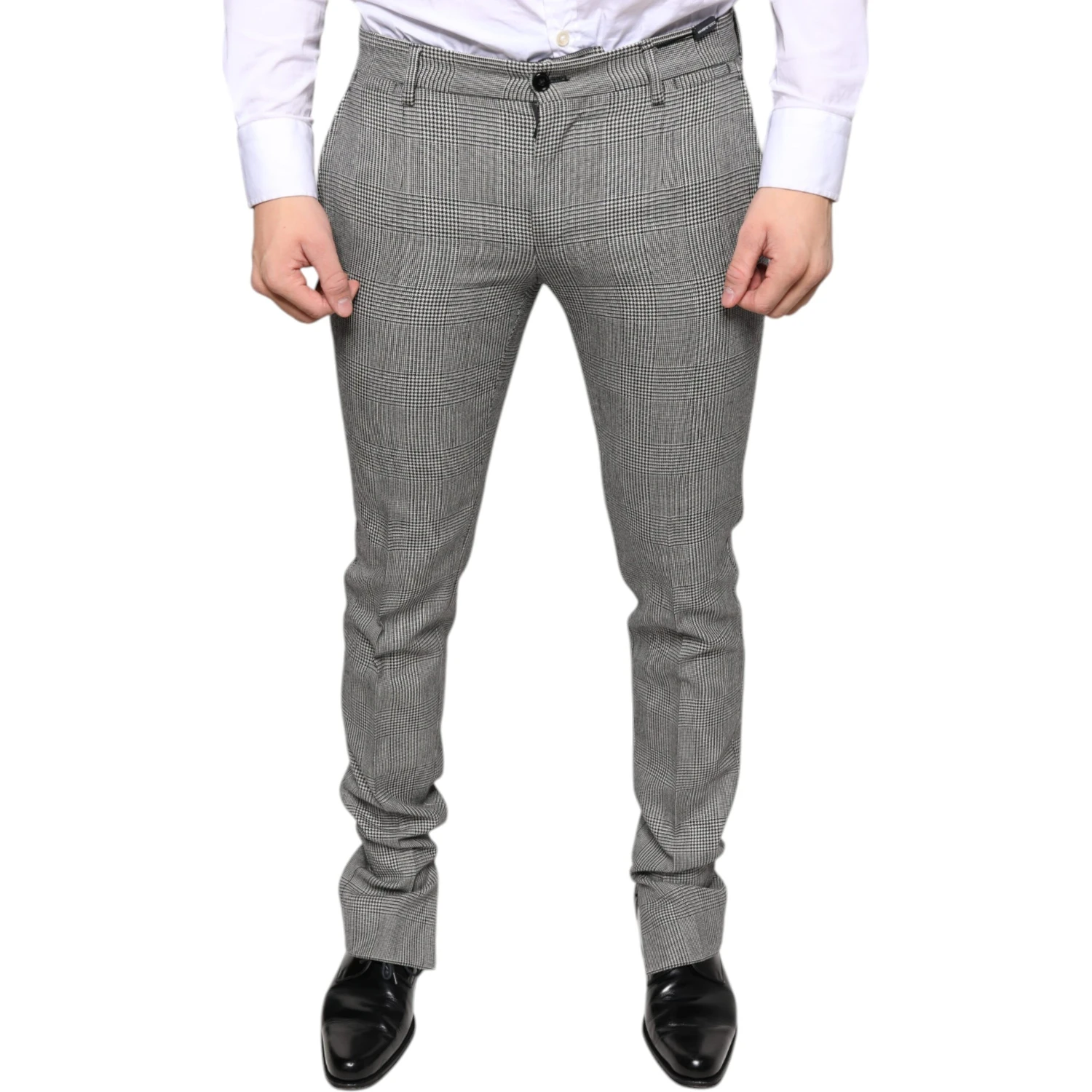 Gray Check Tartan Wool Skinny Pants