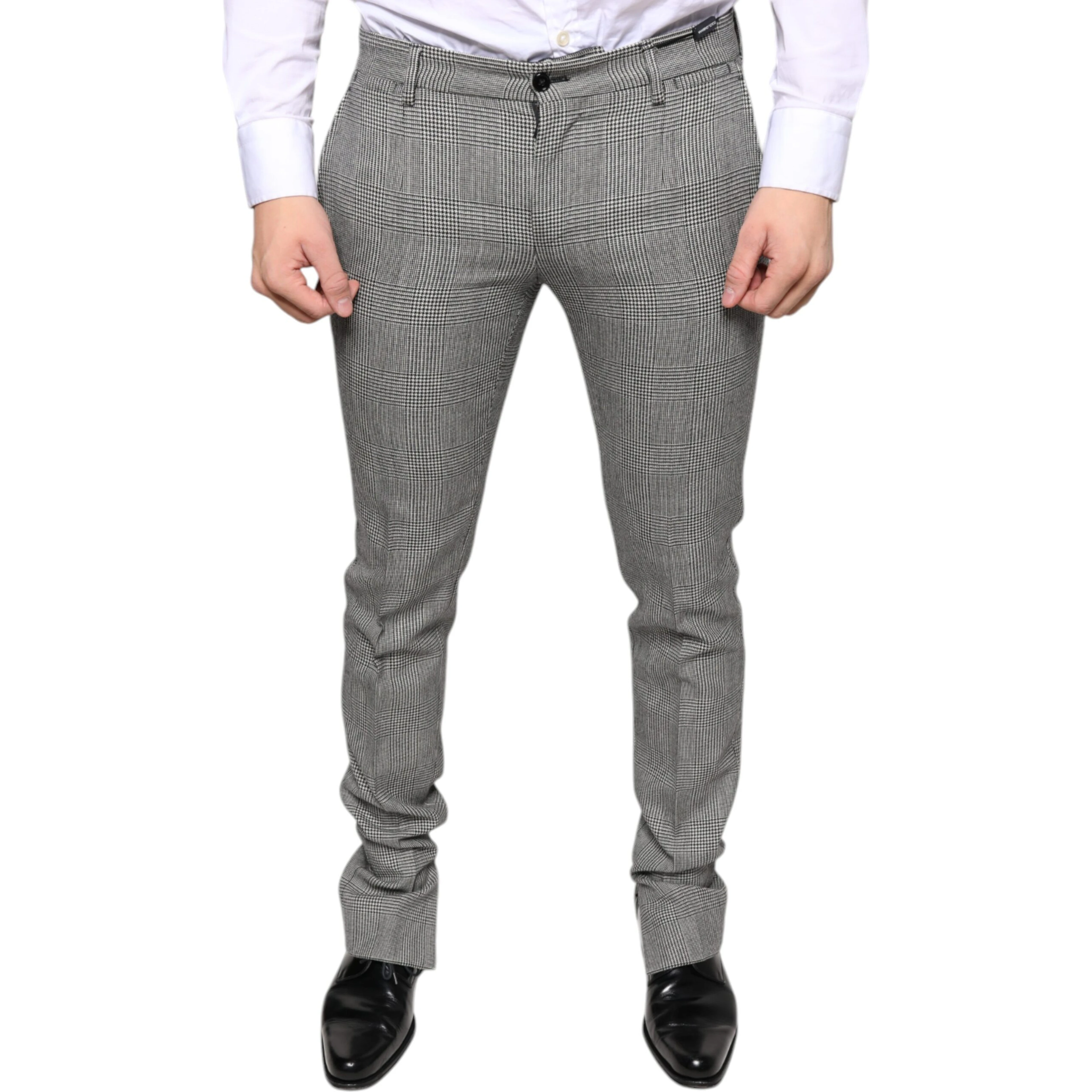 Gray Check Tartan Wool Skinny Pants
