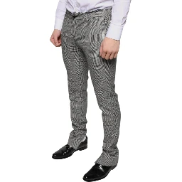 Gray Check Tartan Wool Skinny Pants