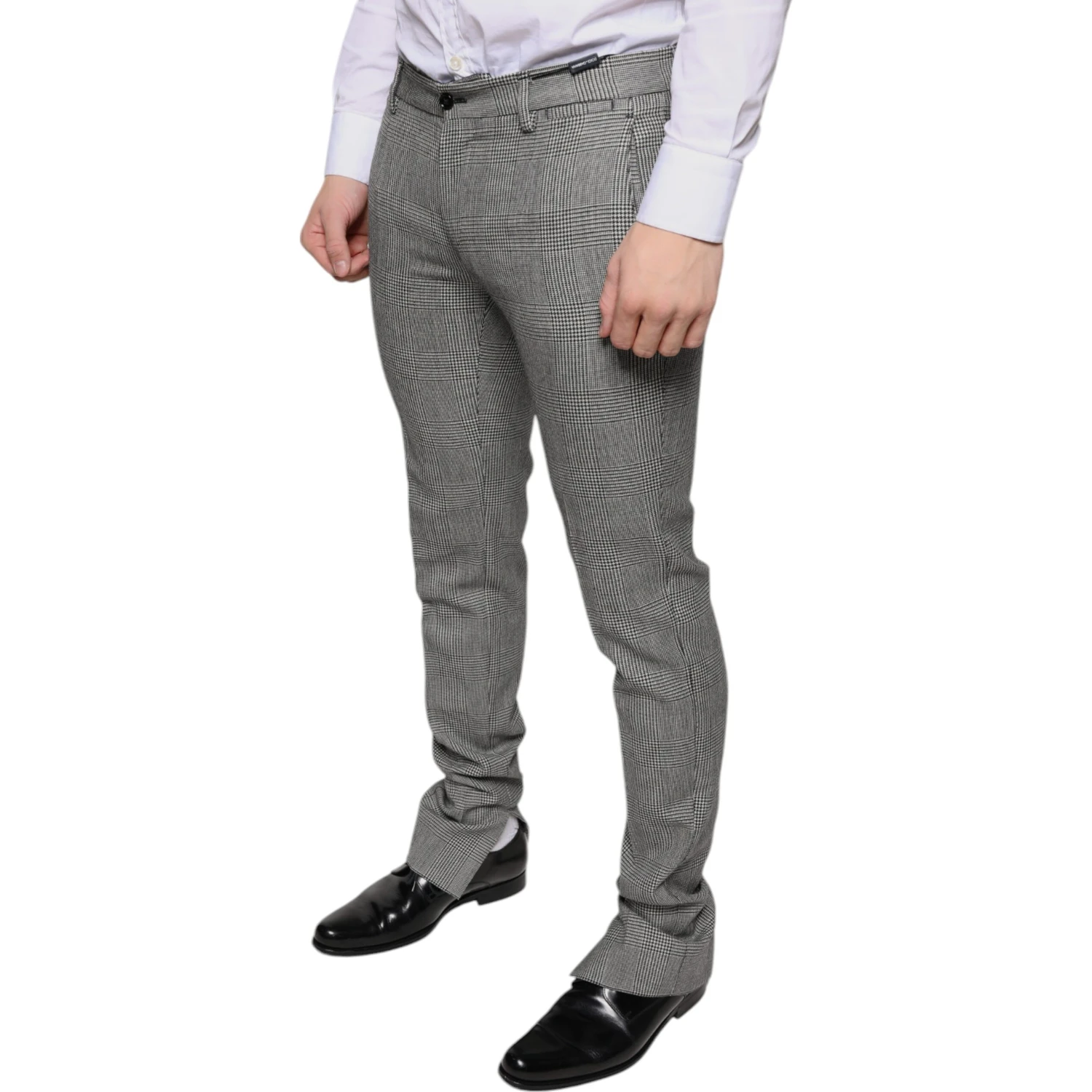 Gray Check Tartan Wool Skinny Pants