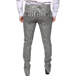 Gray Check Tartan Wool Skinny Pants