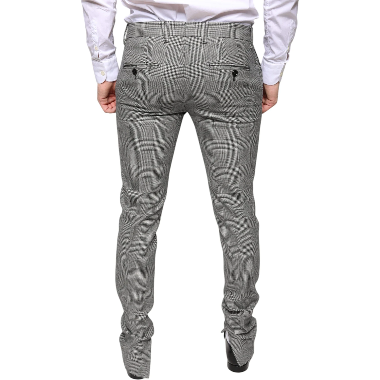 Gray Check Tartan Wool Skinny Pants