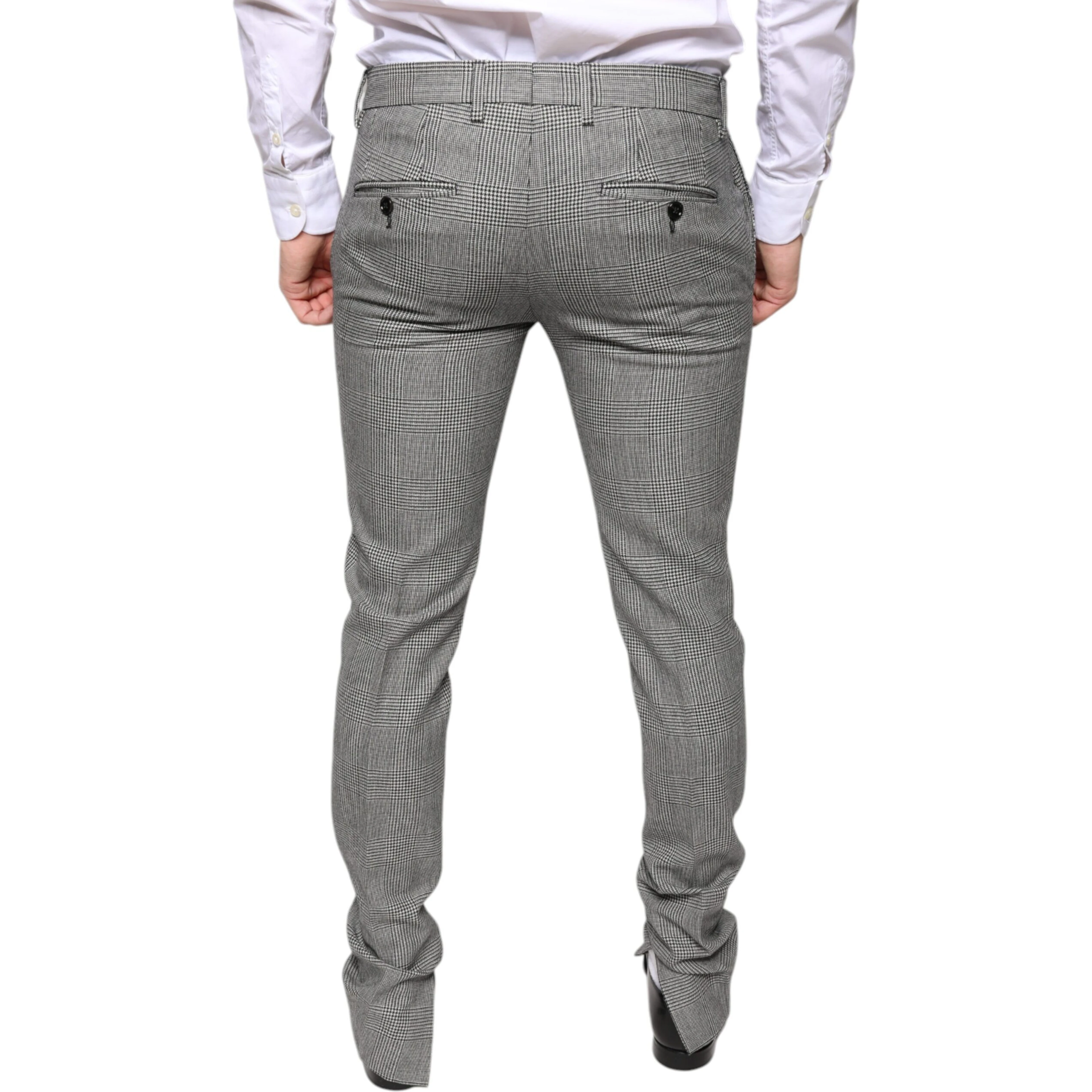 Gray Check Tartan Wool Skinny Pants