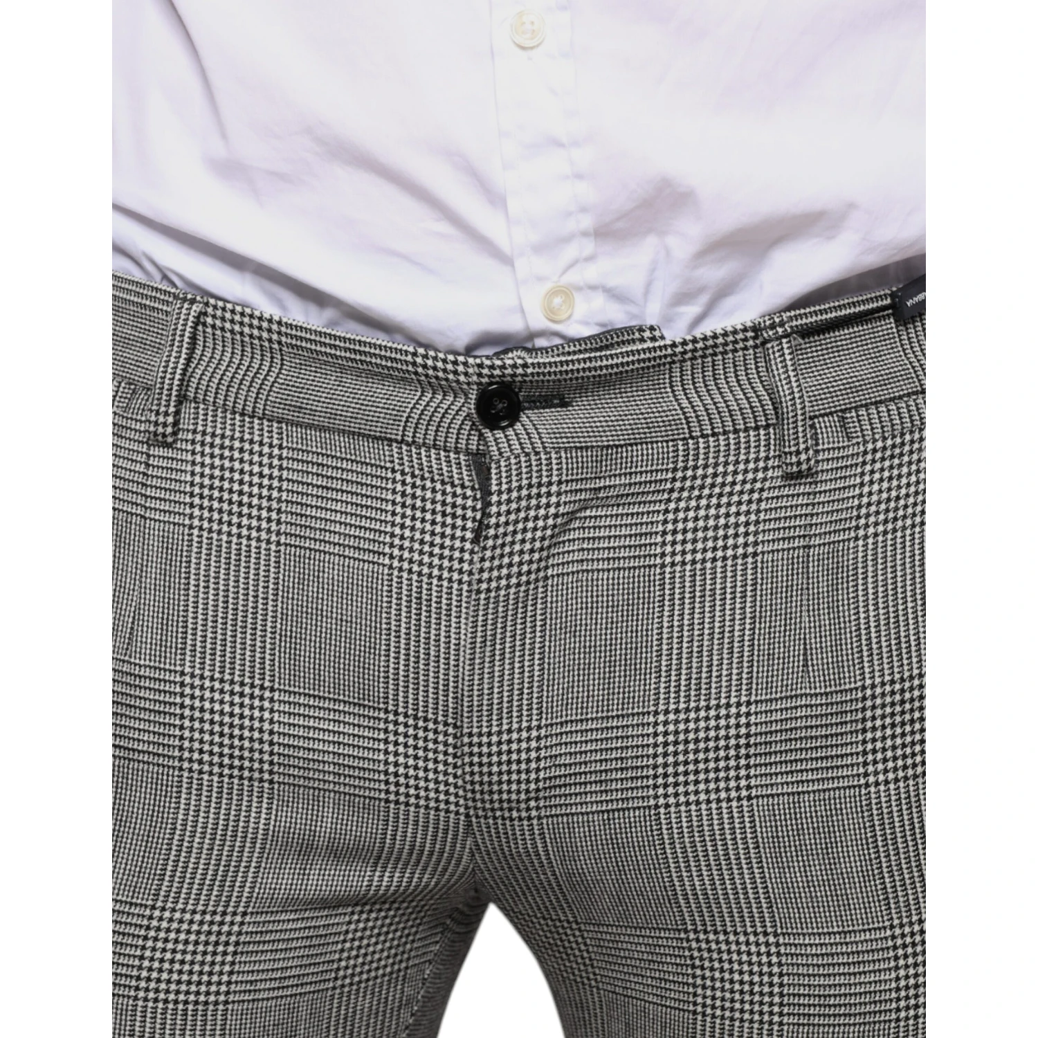 Gray Check Tartan Wool Skinny Pants
