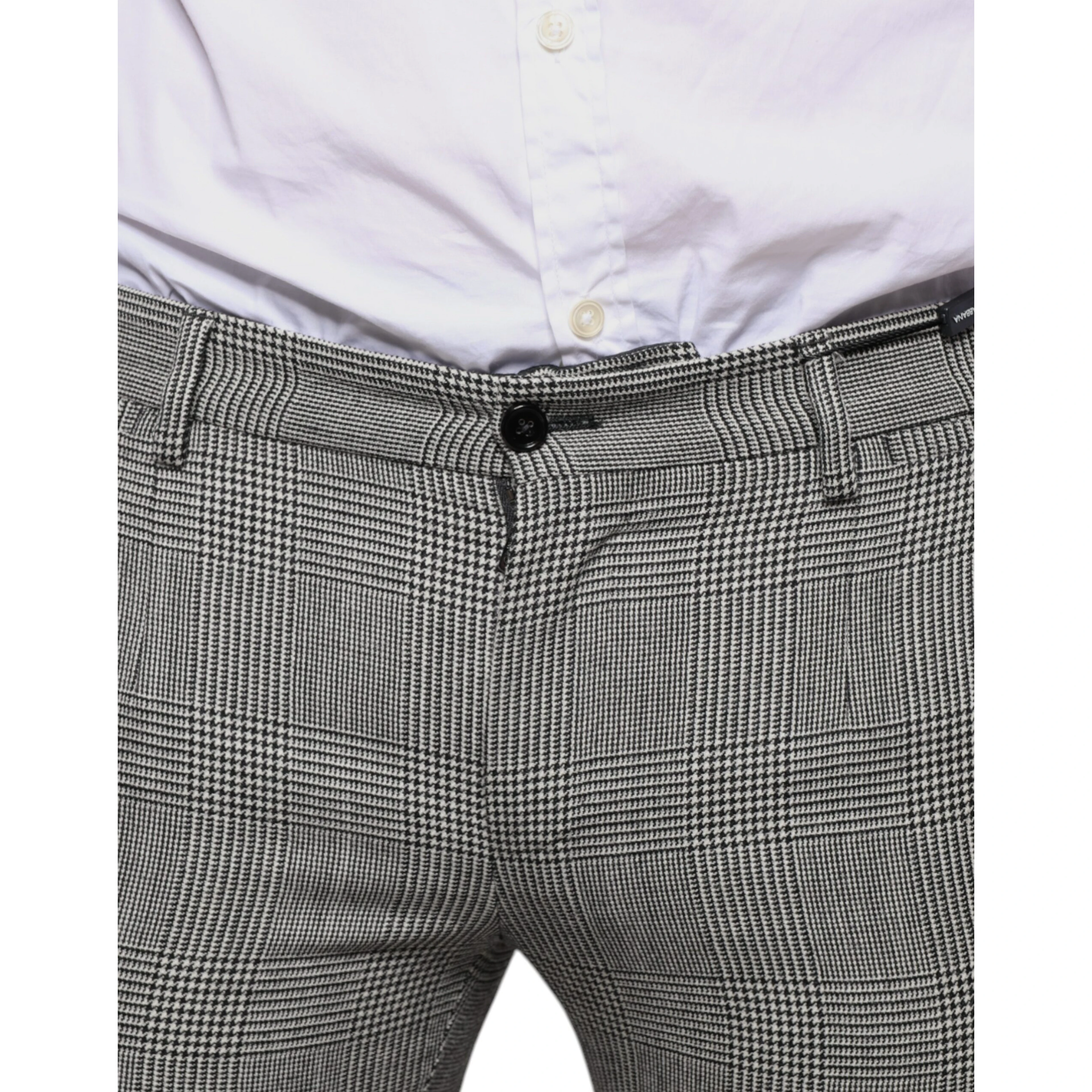 Gray Check Tartan Wool Skinny Pants