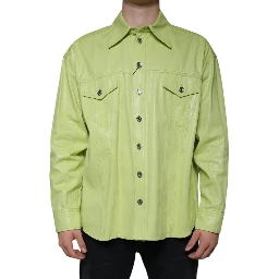 Green Cotton Collared Men Button Down Shirt