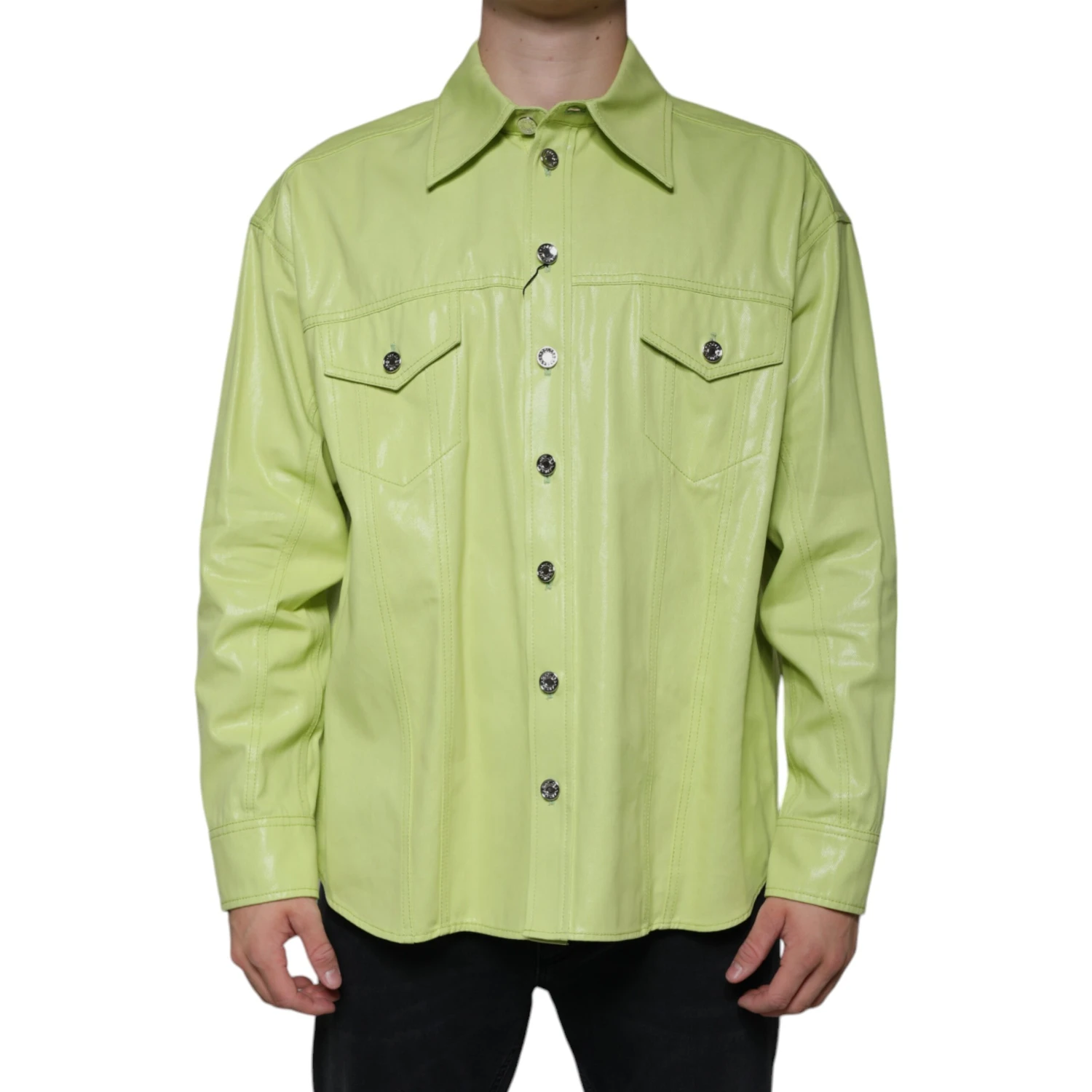 Green Cotton Collared Men Button Down Shirt