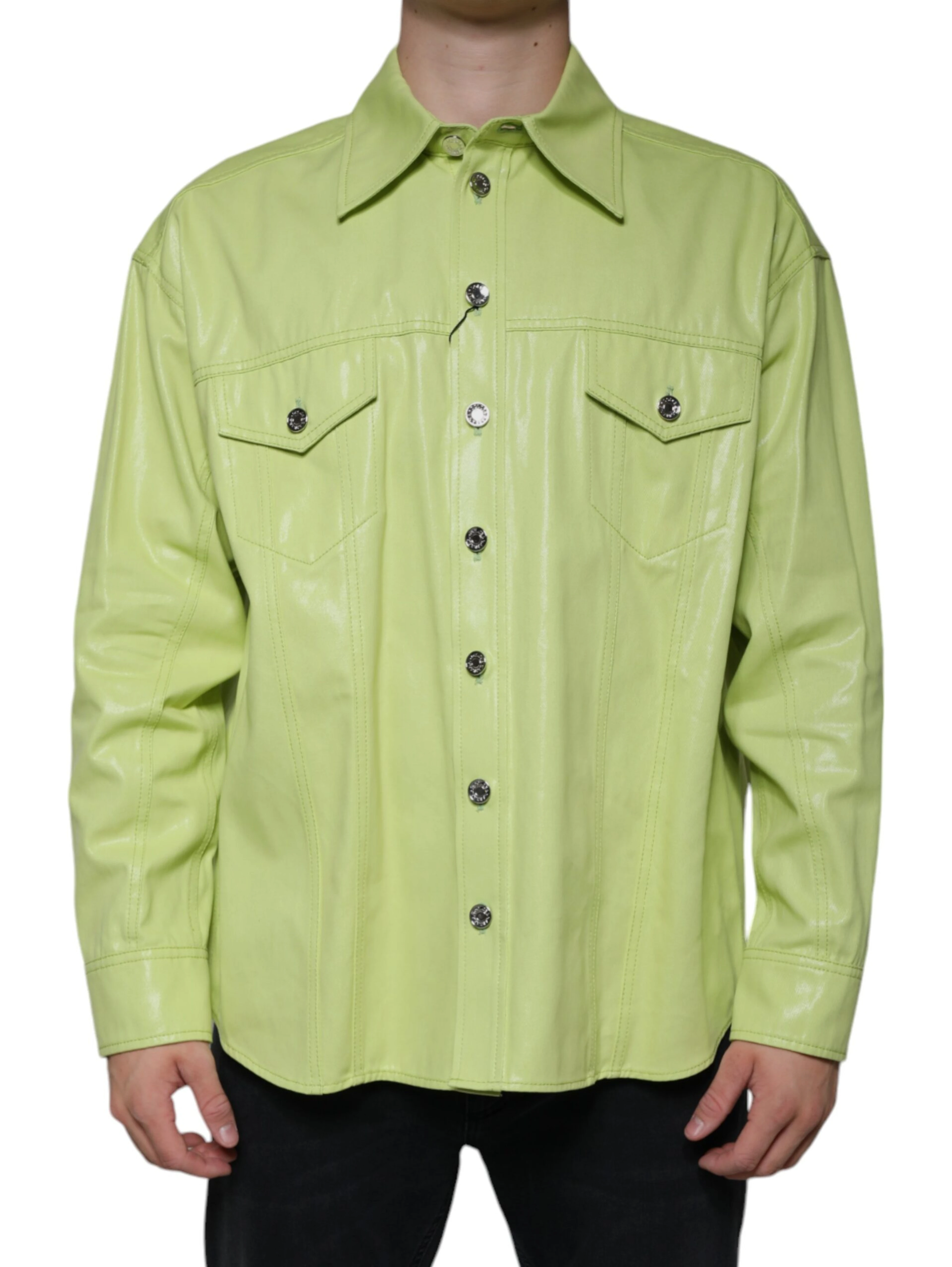 Green Cotton Collared Men Button Down Shirt