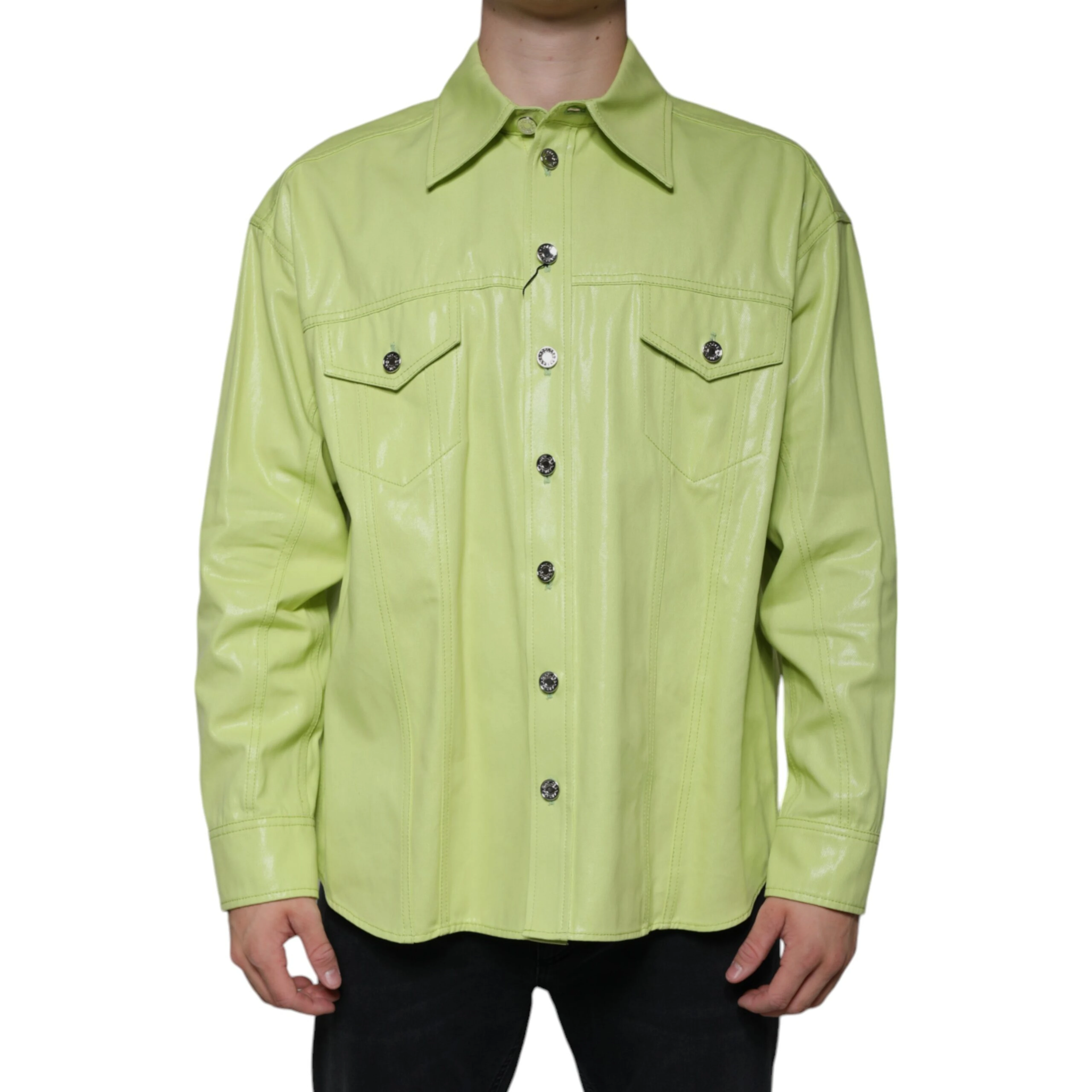 Green Cotton Collared Men Button Down Shirt