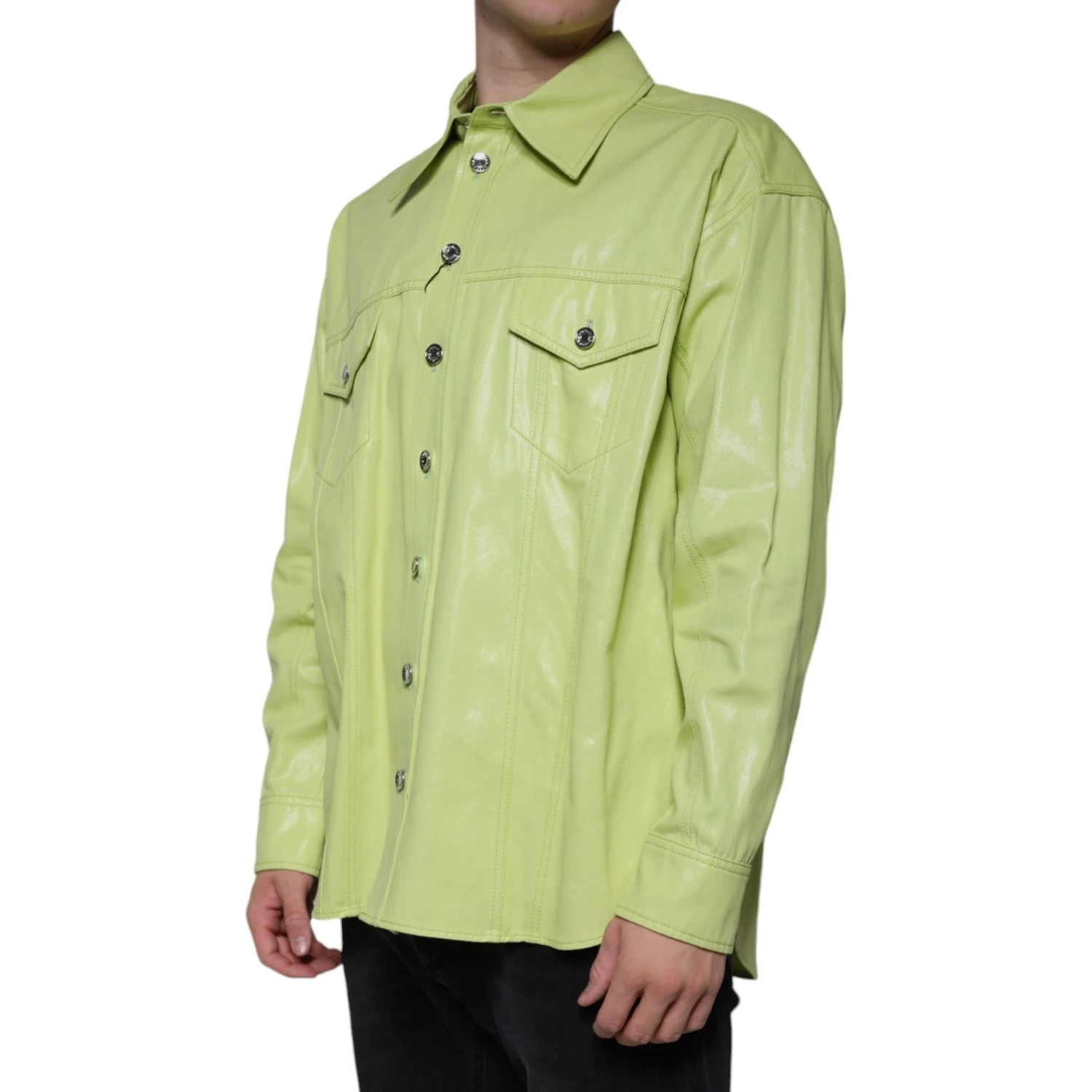 Green Cotton Collared Men Button Down Shirt