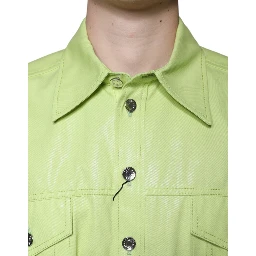 Green Cotton Collared Men Button Down Shirt