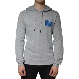 Gray Cotton Logo Hooded Sweatshirt Sweater
