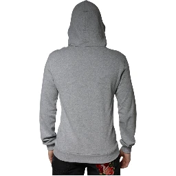 Gray Cotton Logo Hooded Sweatshirt Sweater