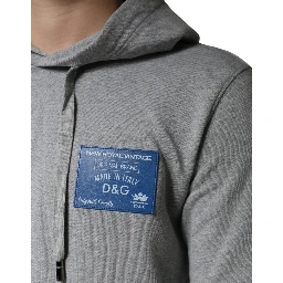 Gray Cotton Logo Hooded Sweatshirt Sweater