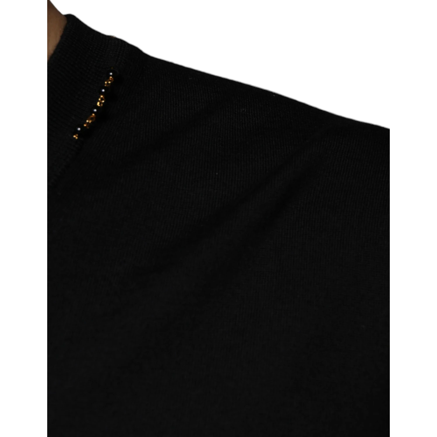 Black Embellished V-neck Pullover Sweater