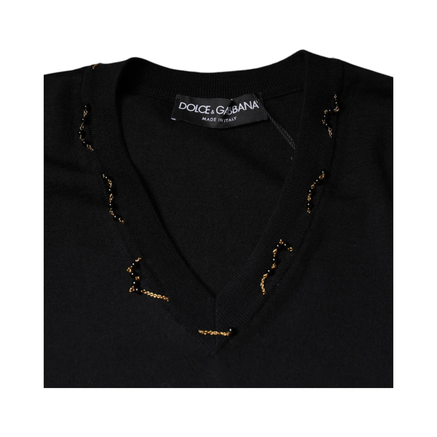 Black Embellished V-neck Pullover Sweater