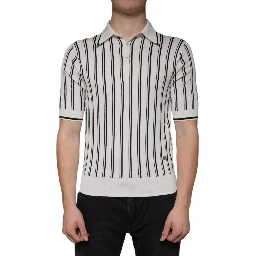 White Black Stripe Polo Short Sleeve T-shirt