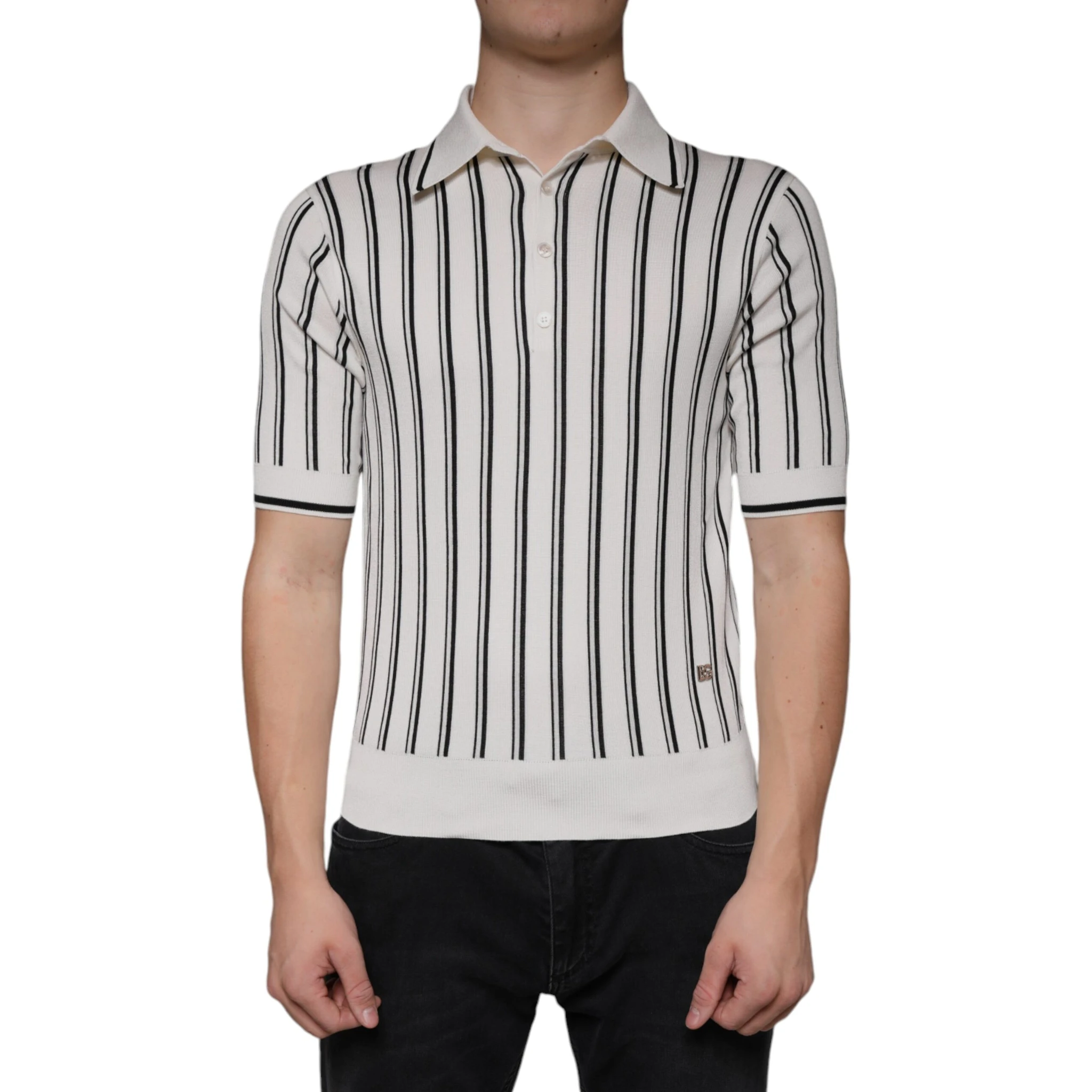 White Black Stripe Polo Short Sleeve T-shirt