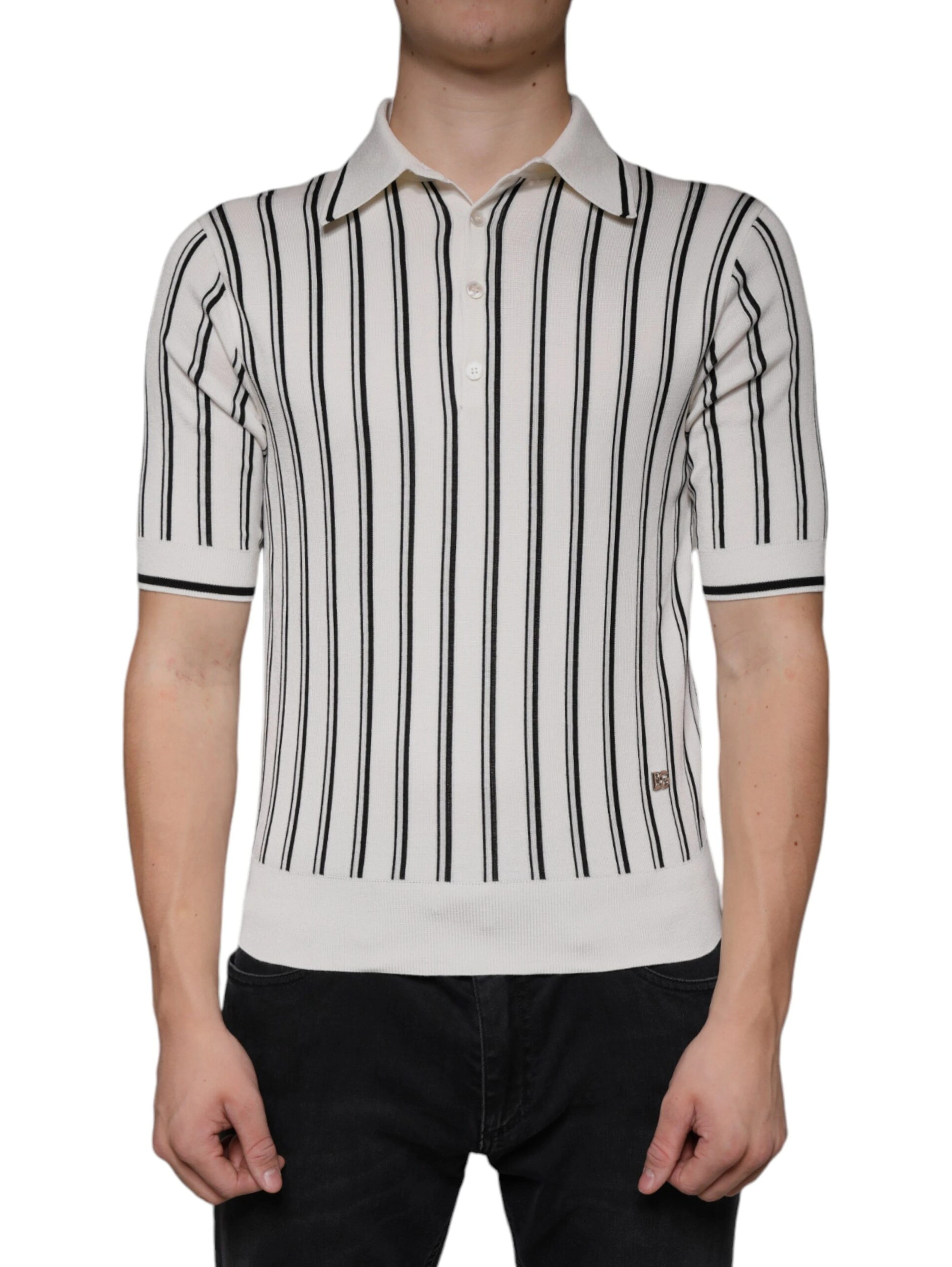 White Black Stripe Polo Short Sleeve T-shirt