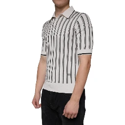 White Black Stripe Polo Short Sleeve T-shirt