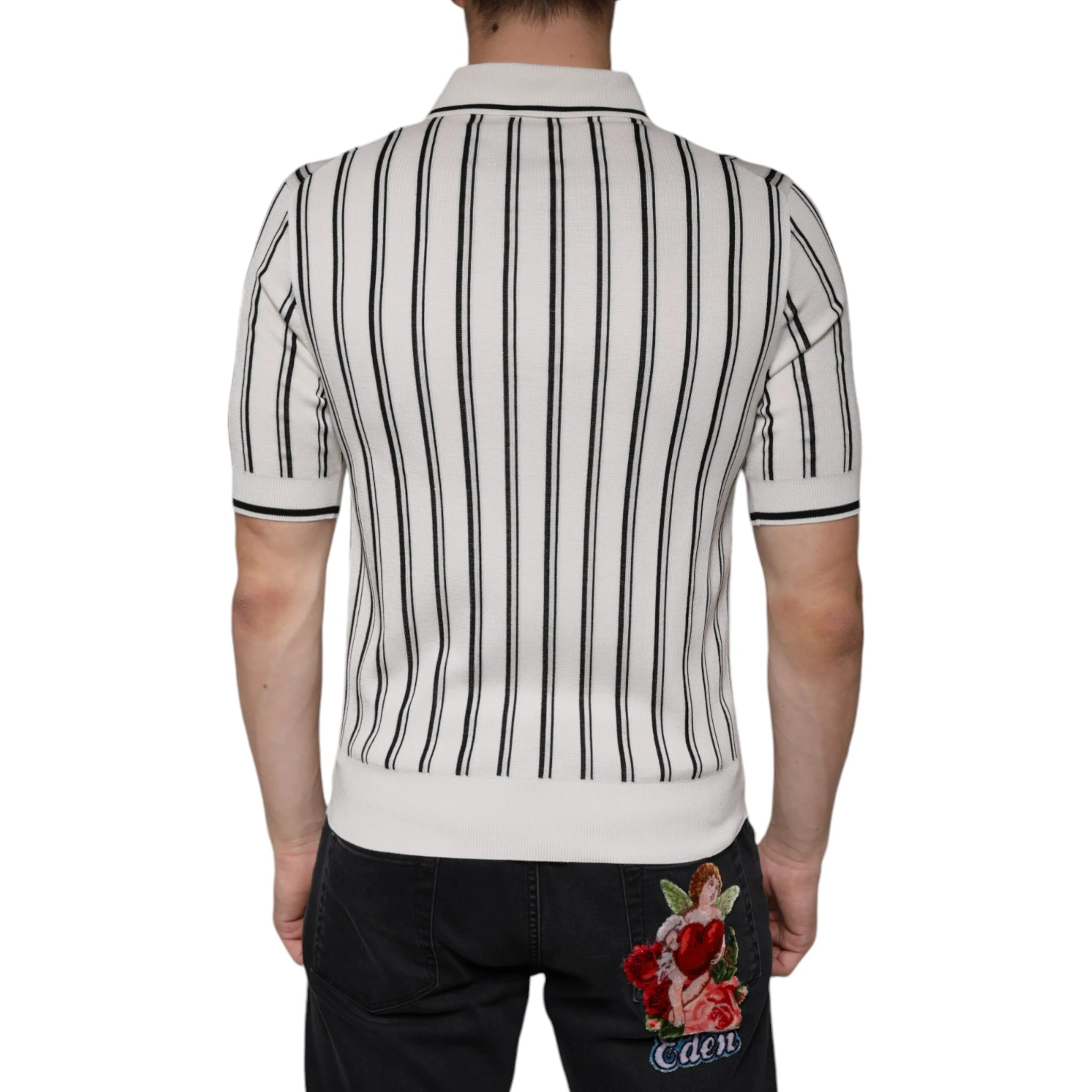 White Black Stripe Polo Short Sleeve T-shirt