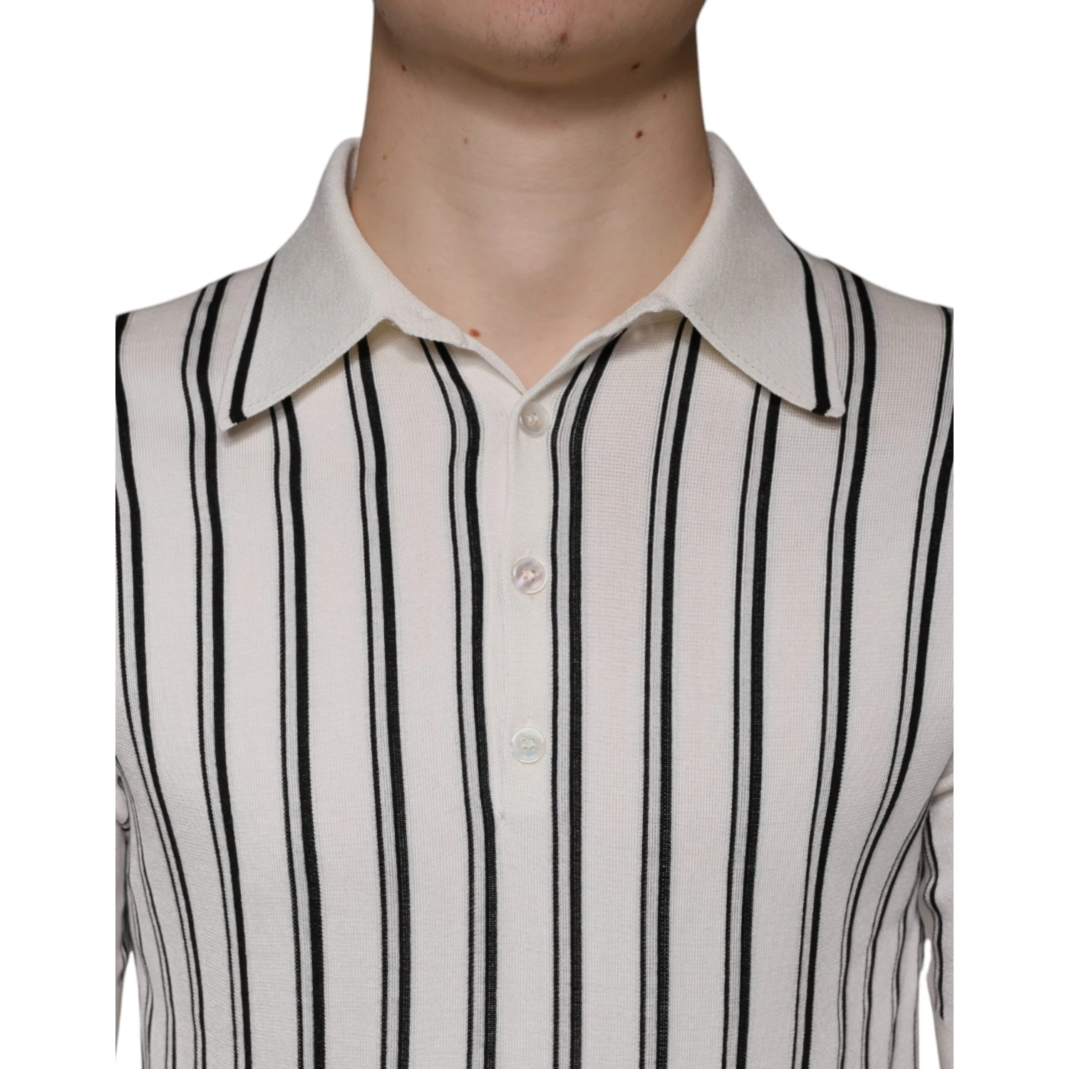 White Black Stripe Polo Short Sleeve T-shirt
