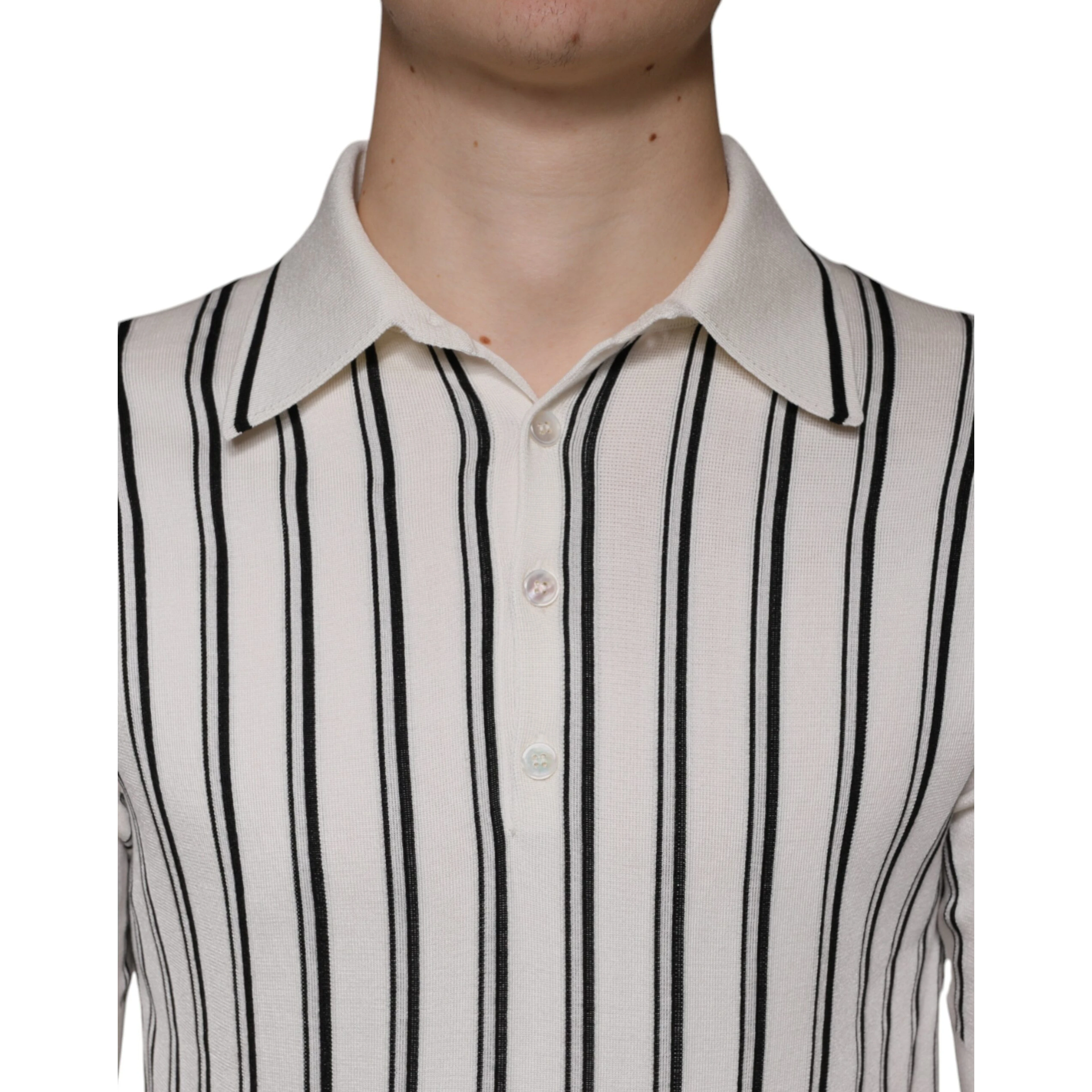 White Black Stripe Polo Short Sleeve T-shirt