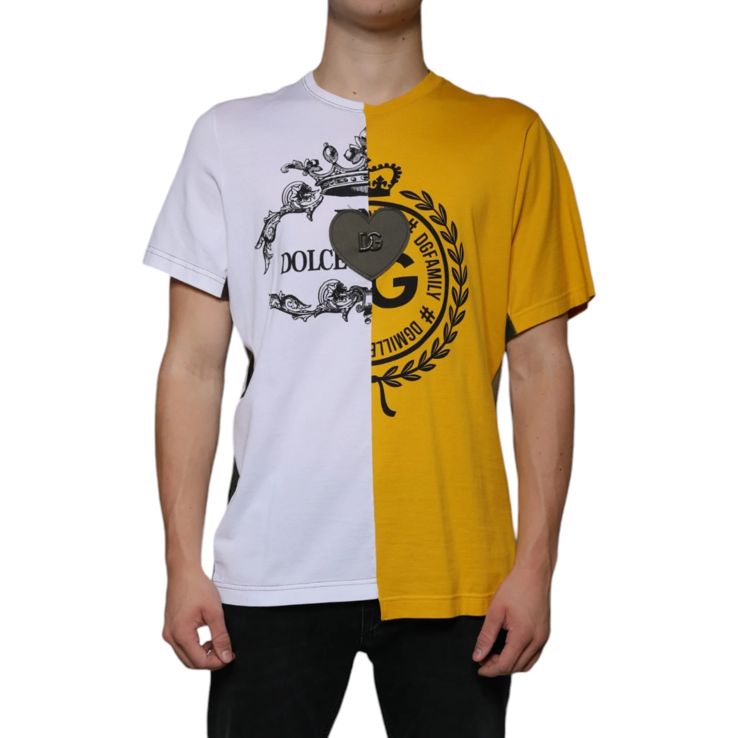White Yellow Logo Print Short Sleeve T-shirt