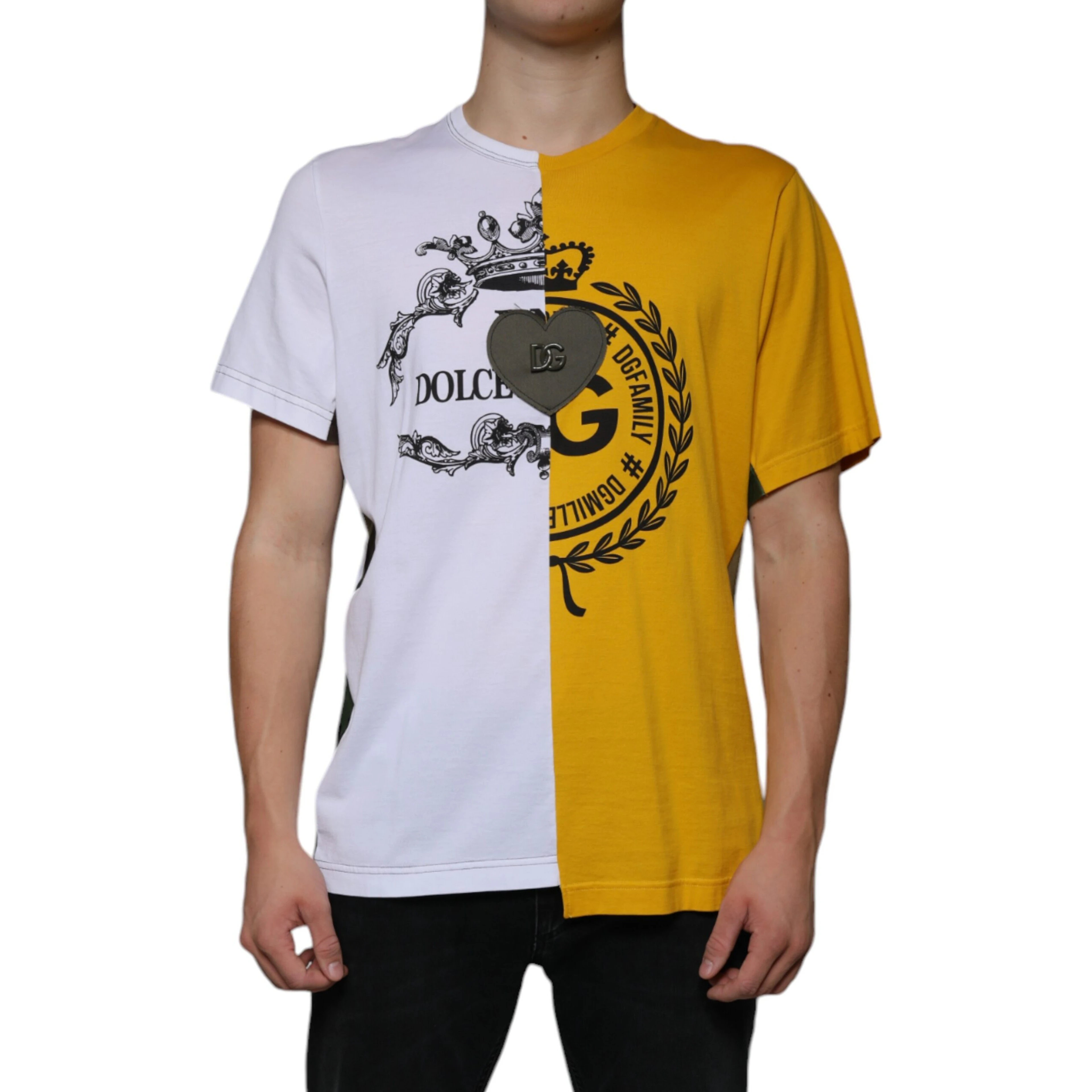 White Yellow Logo Print Short Sleeve T-shirt