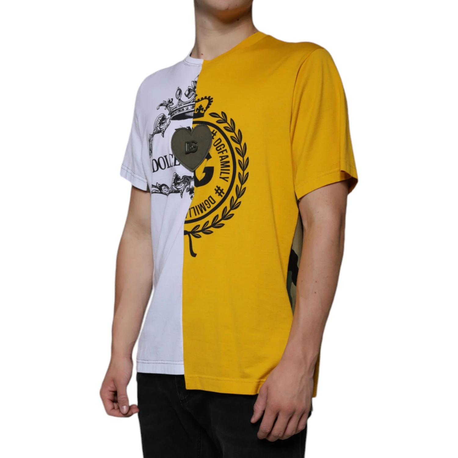 White Yellow Logo Print Short Sleeve T-shirt
