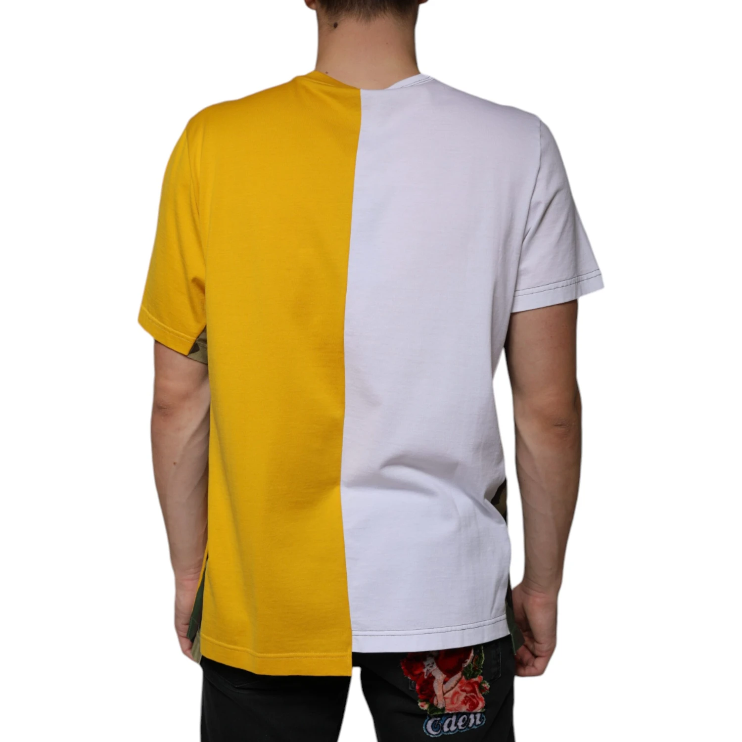 White Yellow Logo Print Short Sleeve T-shirt
