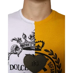 White Yellow Logo Print Short Sleeve T-shirt