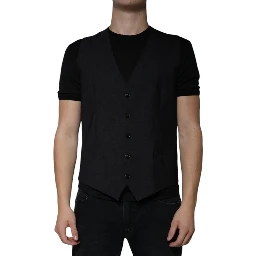 Black Wool Waistcoat Dress Formal Vest