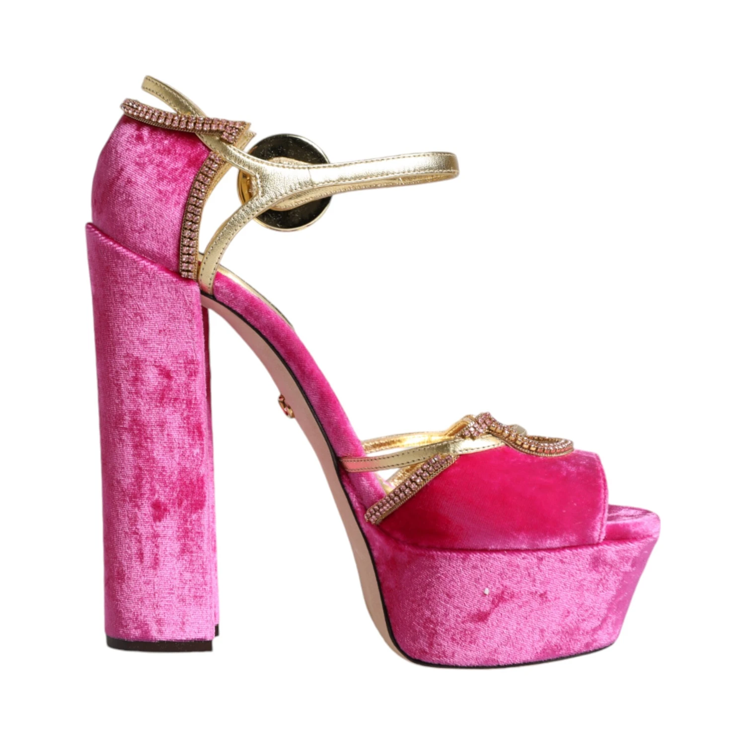 Pink Velvet Platform Ankle Strap Heel Sandals Shoes