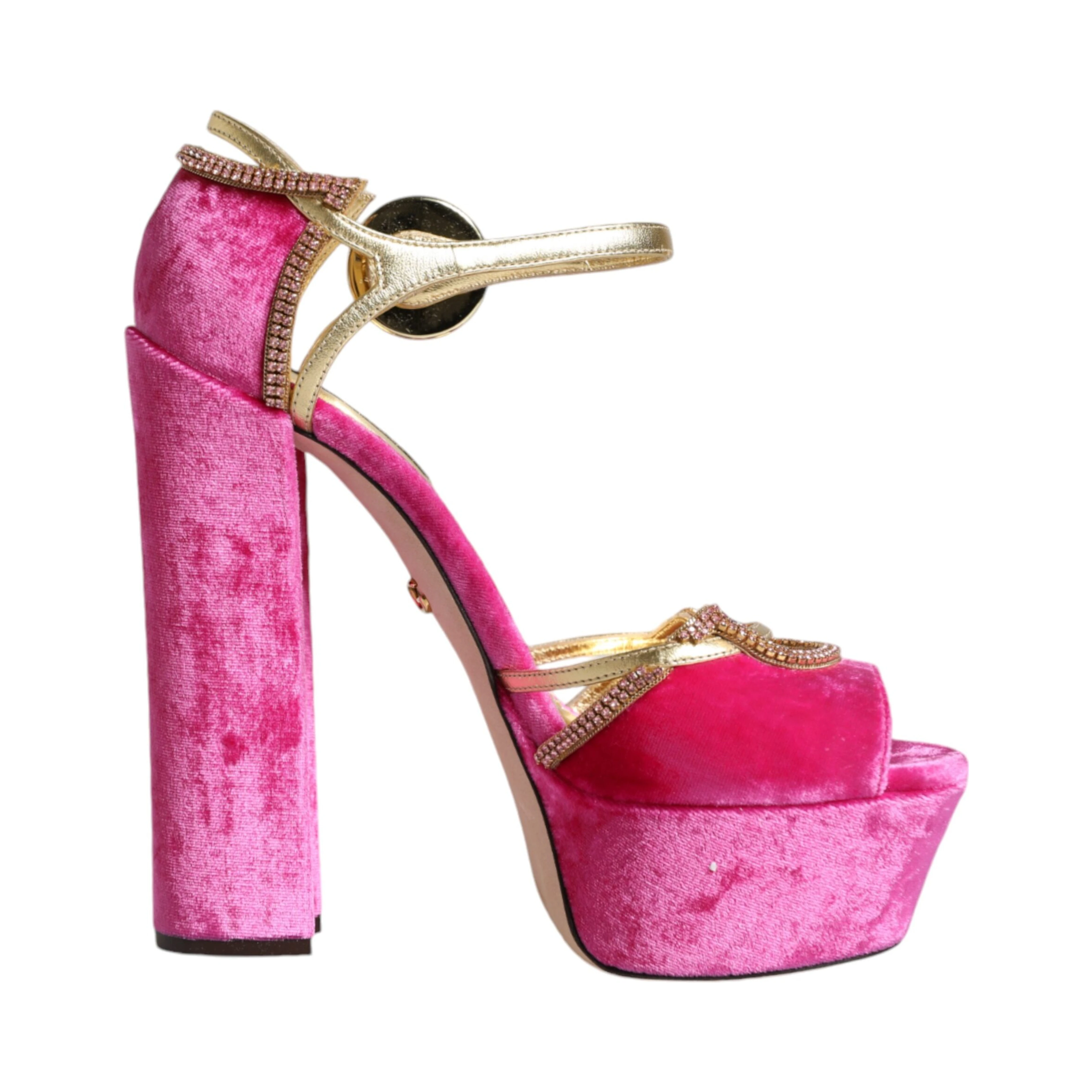 Pink Velvet Platform Ankle Strap Heel Sandals Shoes