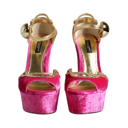 Pink Velvet Platform Ankle Strap Heel Sandals Shoes