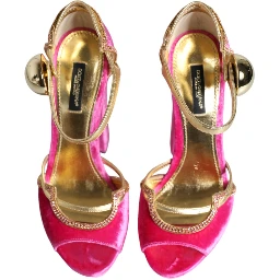 Pink Velvet Platform Ankle Strap Heel Sandals Shoes