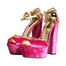 Pink Velvet Platform Ankle Strap Heel Sandals Shoes
