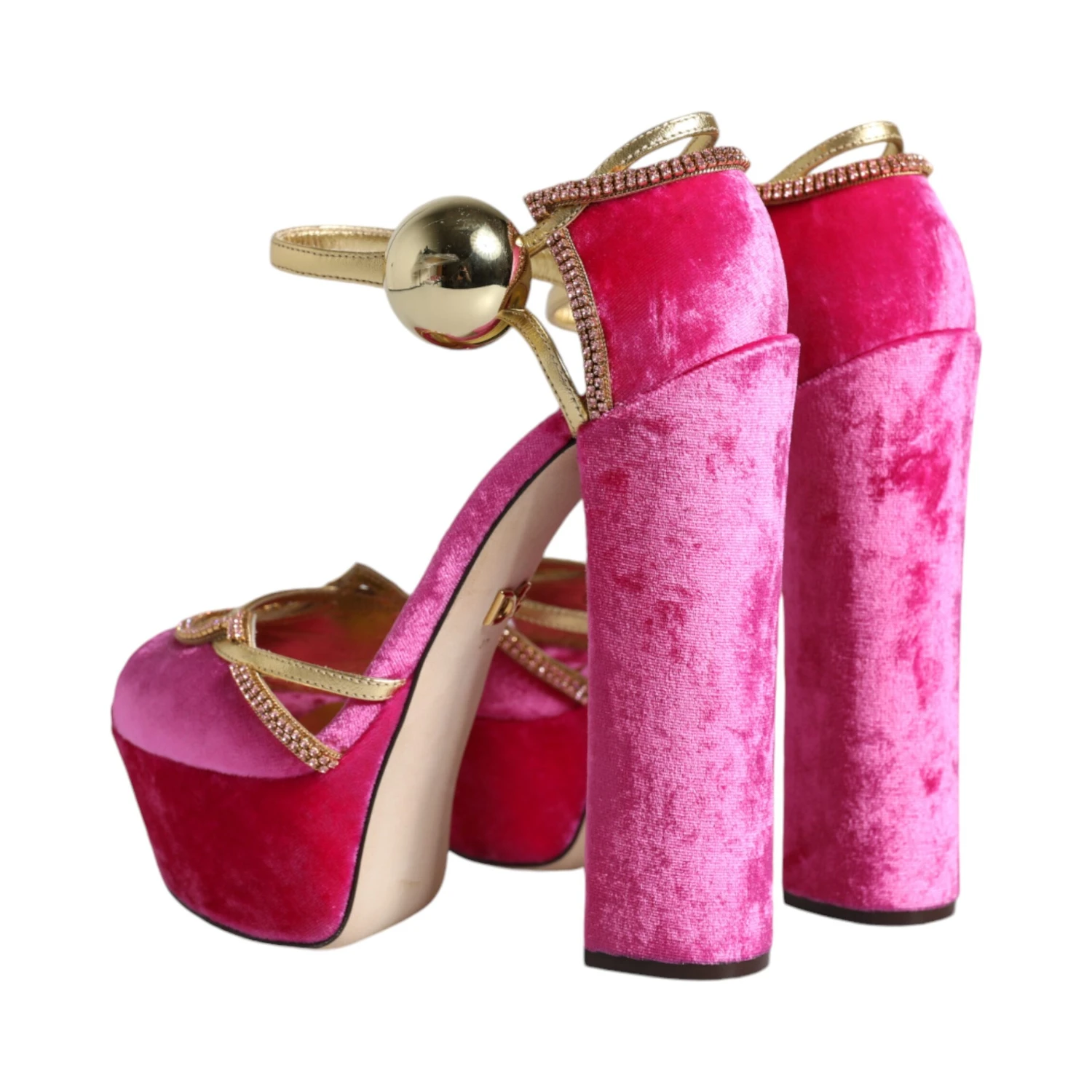 Pink Velvet Platform Ankle Strap Heel Sandals Shoes