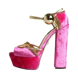 Pink Velvet Platform Ankle Strap Heel Sandals Shoes