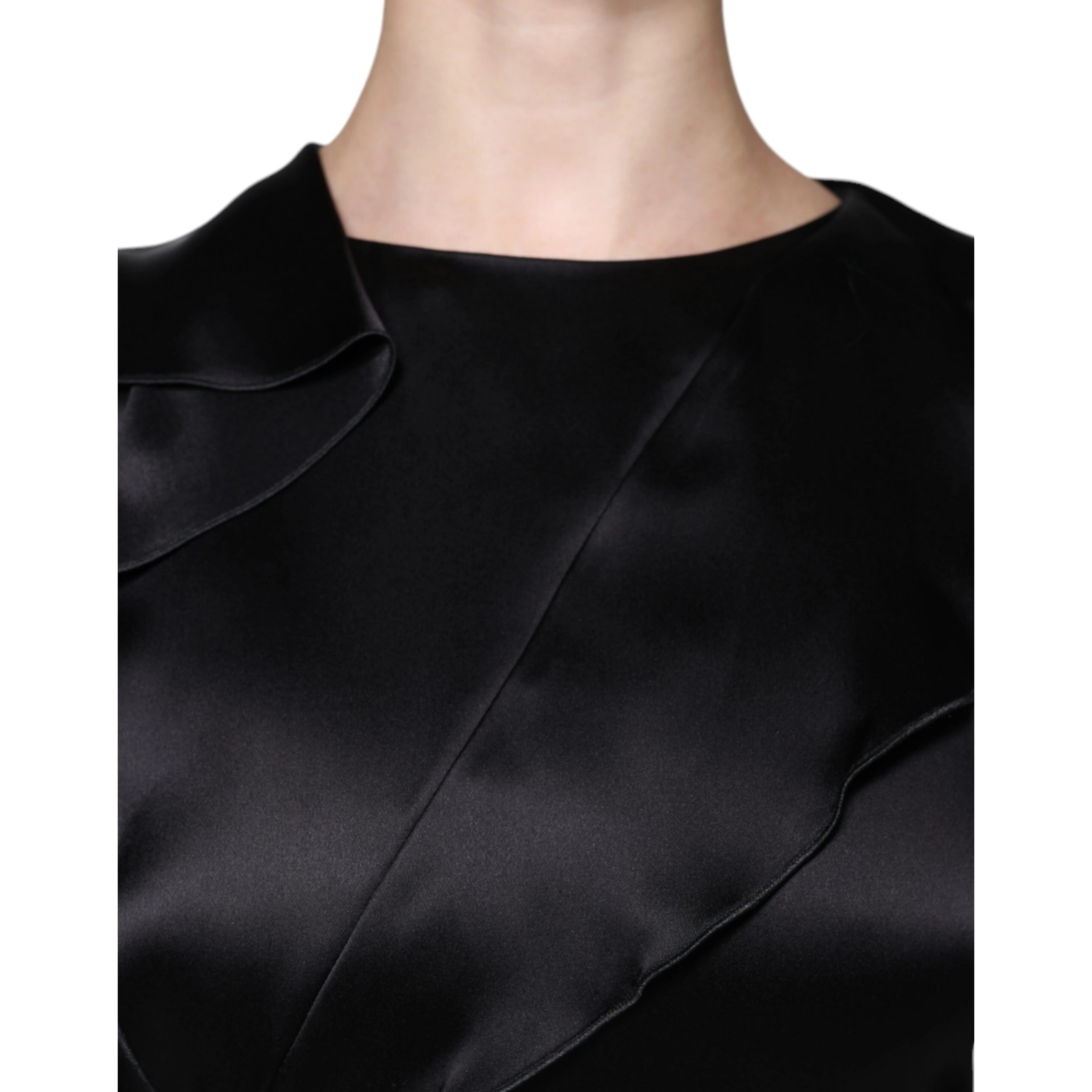 Black Satin Long Sleeves Wrap Sheath Mini Dress
