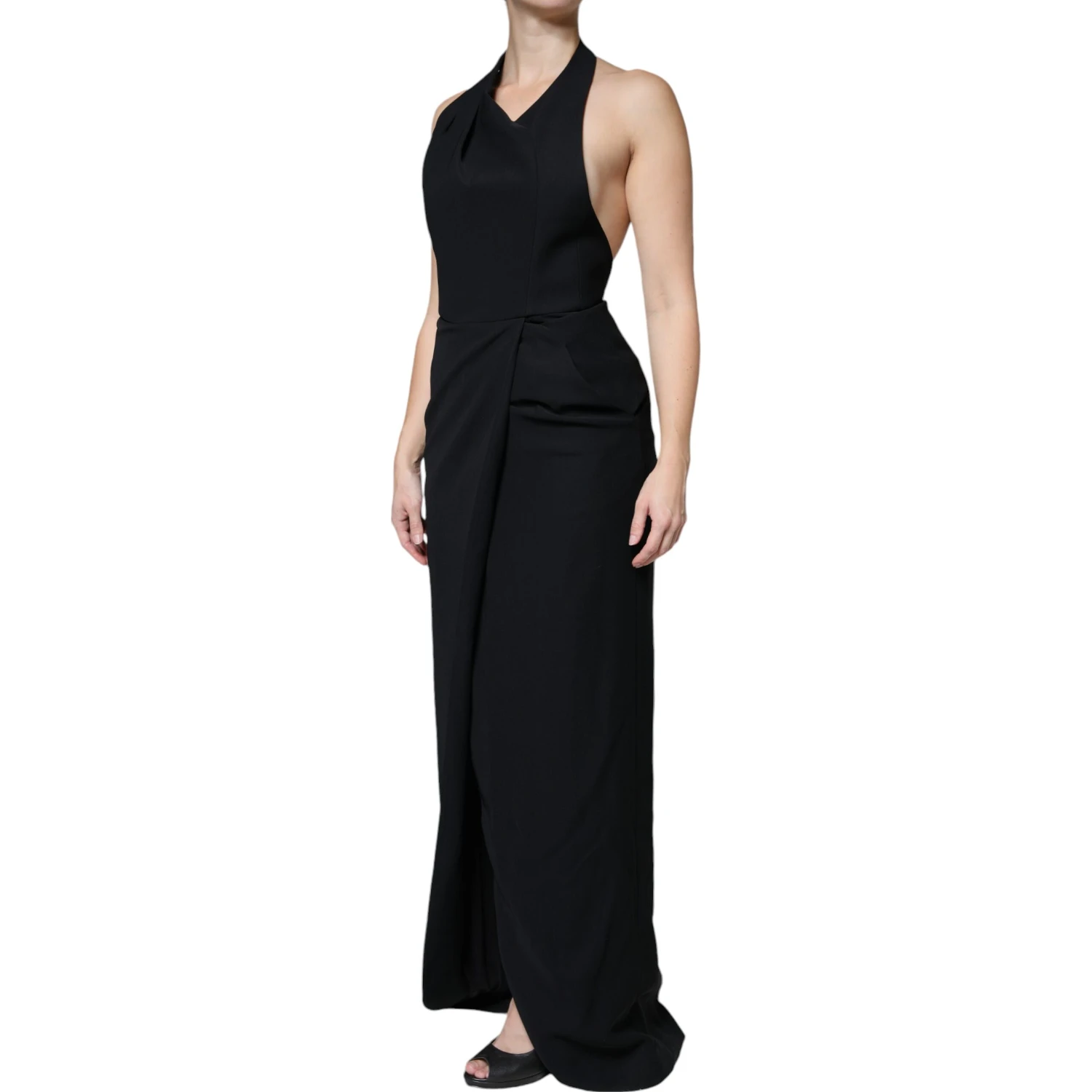 Black Sleeveless Halter Sheath Long Gown Dress
