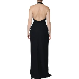 Black Sleeveless Halter Sheath Long Gown Dress